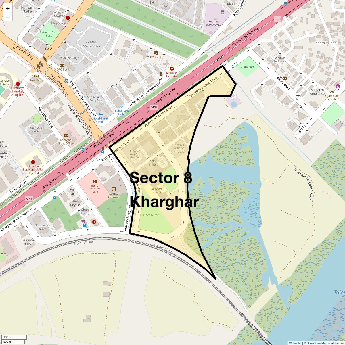 Location Map of Sector 8 Kharghar, Navi Mumbai