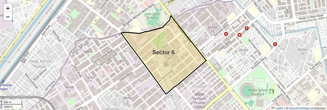 Location Map of Sector 8, Noida