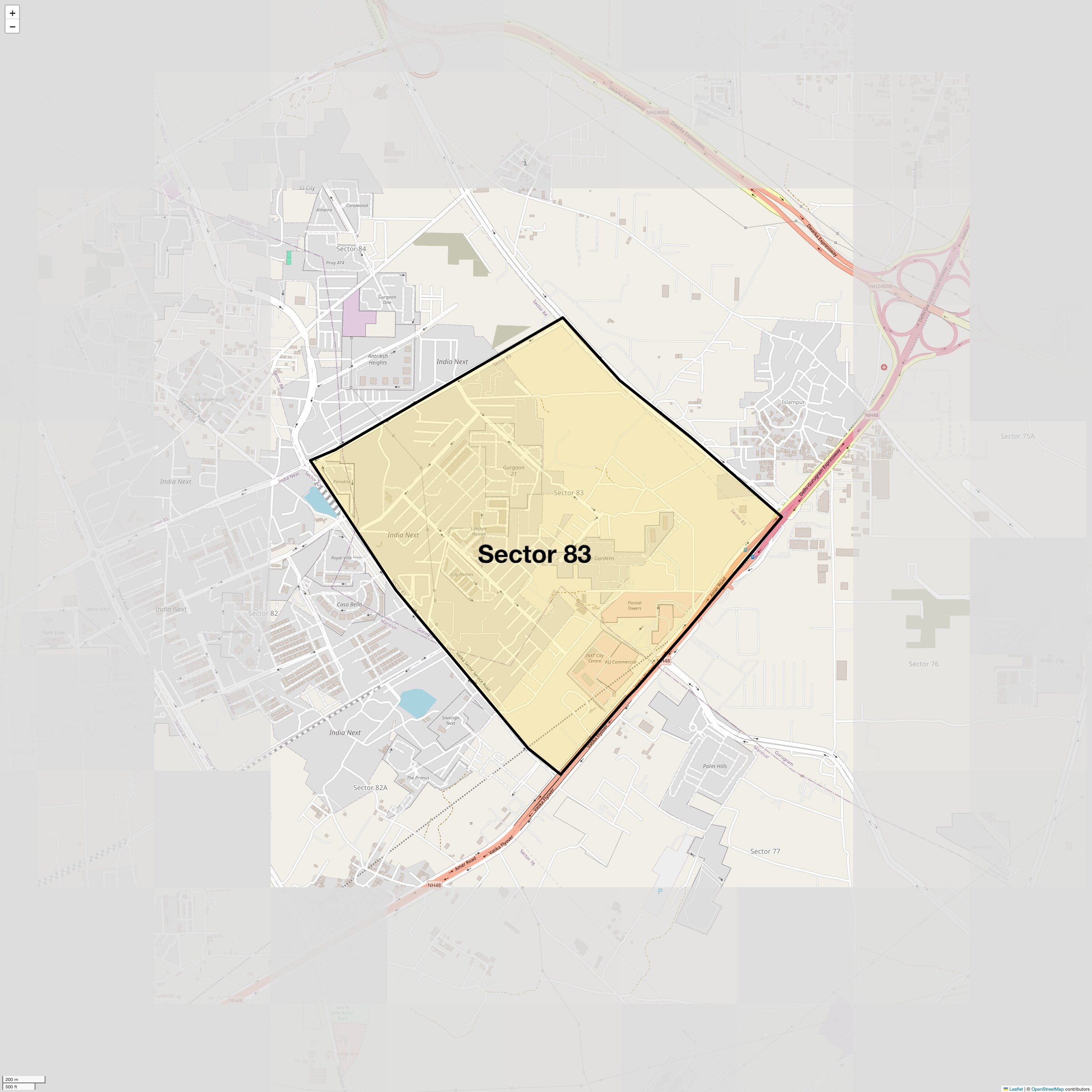 Location Map of Sector 83, Gurgaon