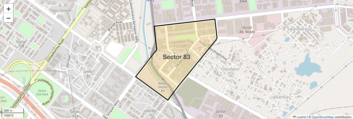 Location Map of Sector 83, Noida