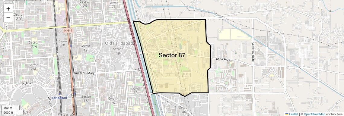 Location Map of Sector 87, Faridabad