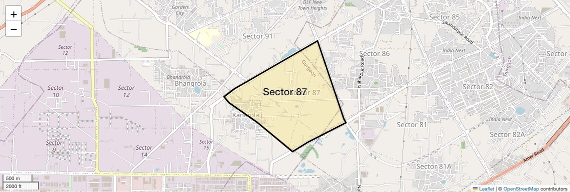 Location Map of Sector 87, Gurgaon