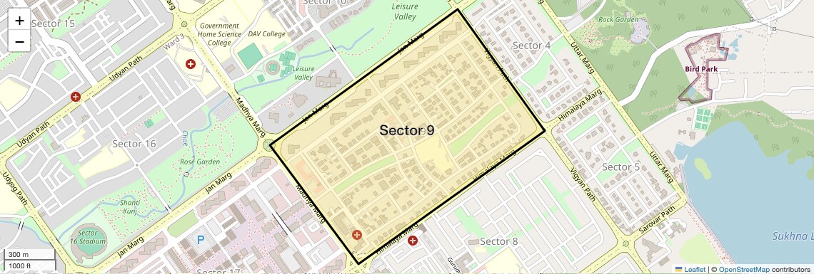 Location Map of Sector 9, Chandigarh
