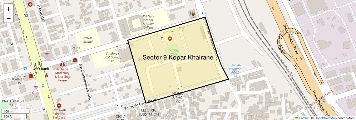 Location Map of Sector 9 Kopar Khairane, Navi Mumbai