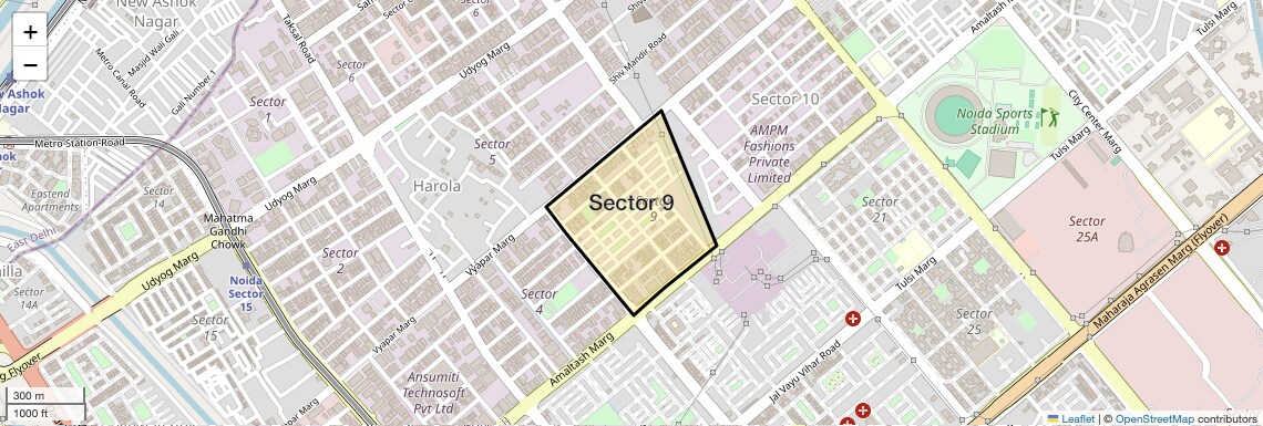 Location Map of Sector 9, Noida