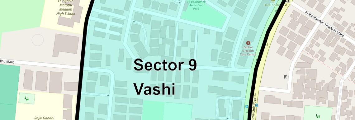 Location Map of Sector 9 Vashi, Navi Mumbai