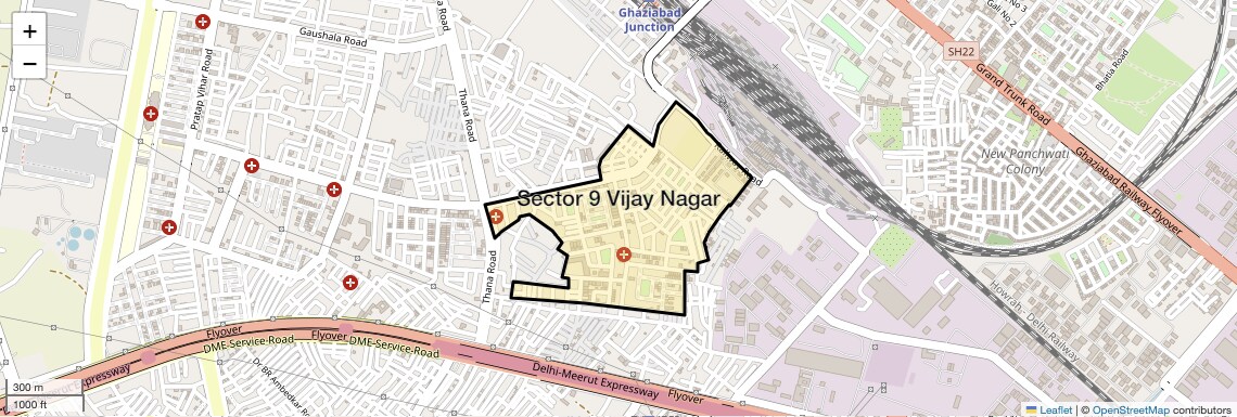 Location Map of Sector 9 Vijay Nagar, Ghaziabad