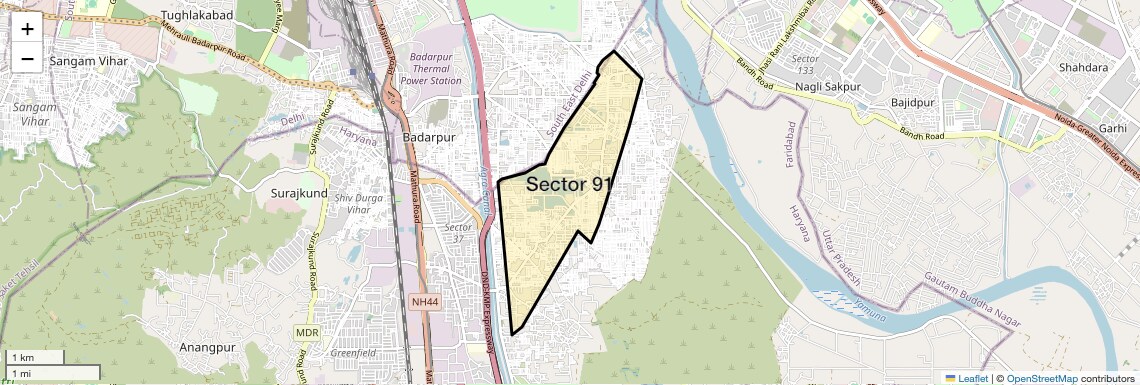Location Map of Sector 91, Faridabad