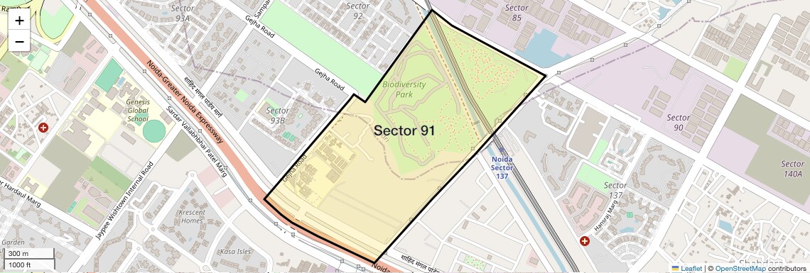 Location Map of Sector 91, Noida