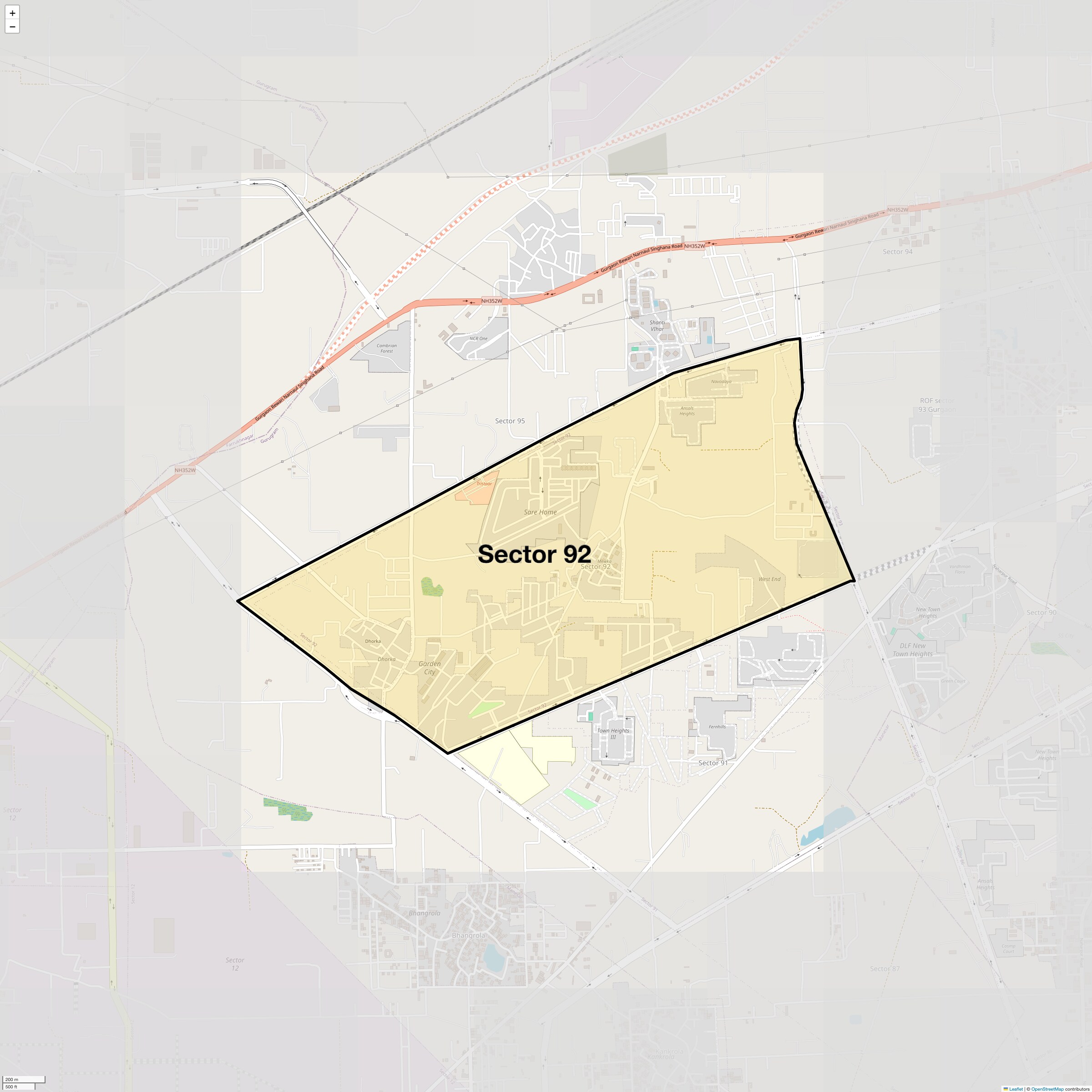 Location Map of Sector 92, Gurgaon