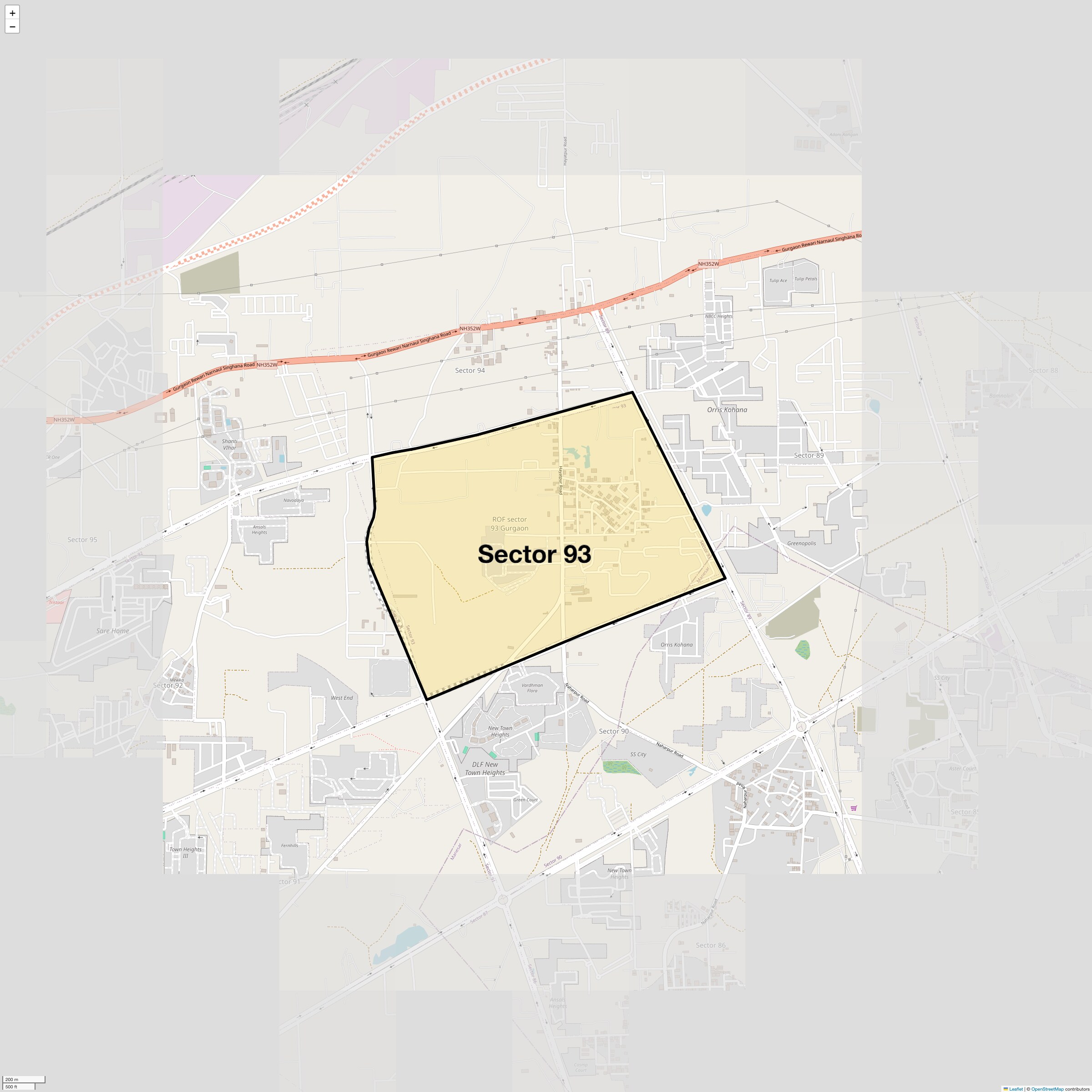 Location Map of Sector 93, Gurgaon