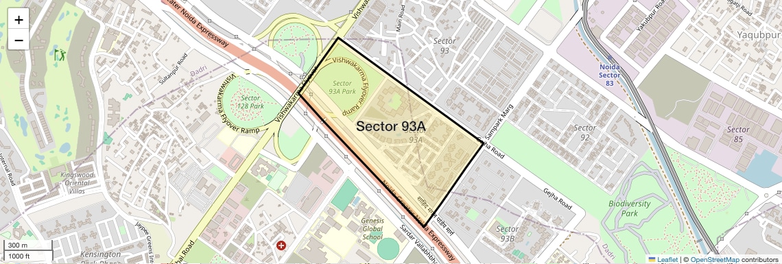 Location Map of Sector 93A, Noida