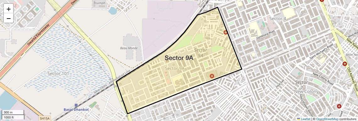 Location Map of Sector 9A, Gurgaon