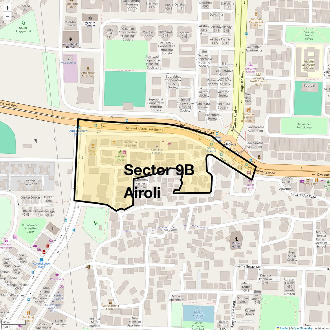Location Map of Sector 9b Airoli, Navi Mumbai