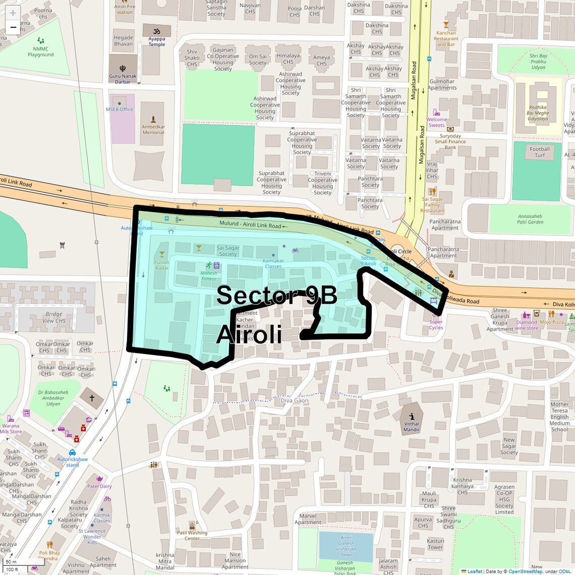 Location Map of Sector 9b Airoli, Navi Mumbai
