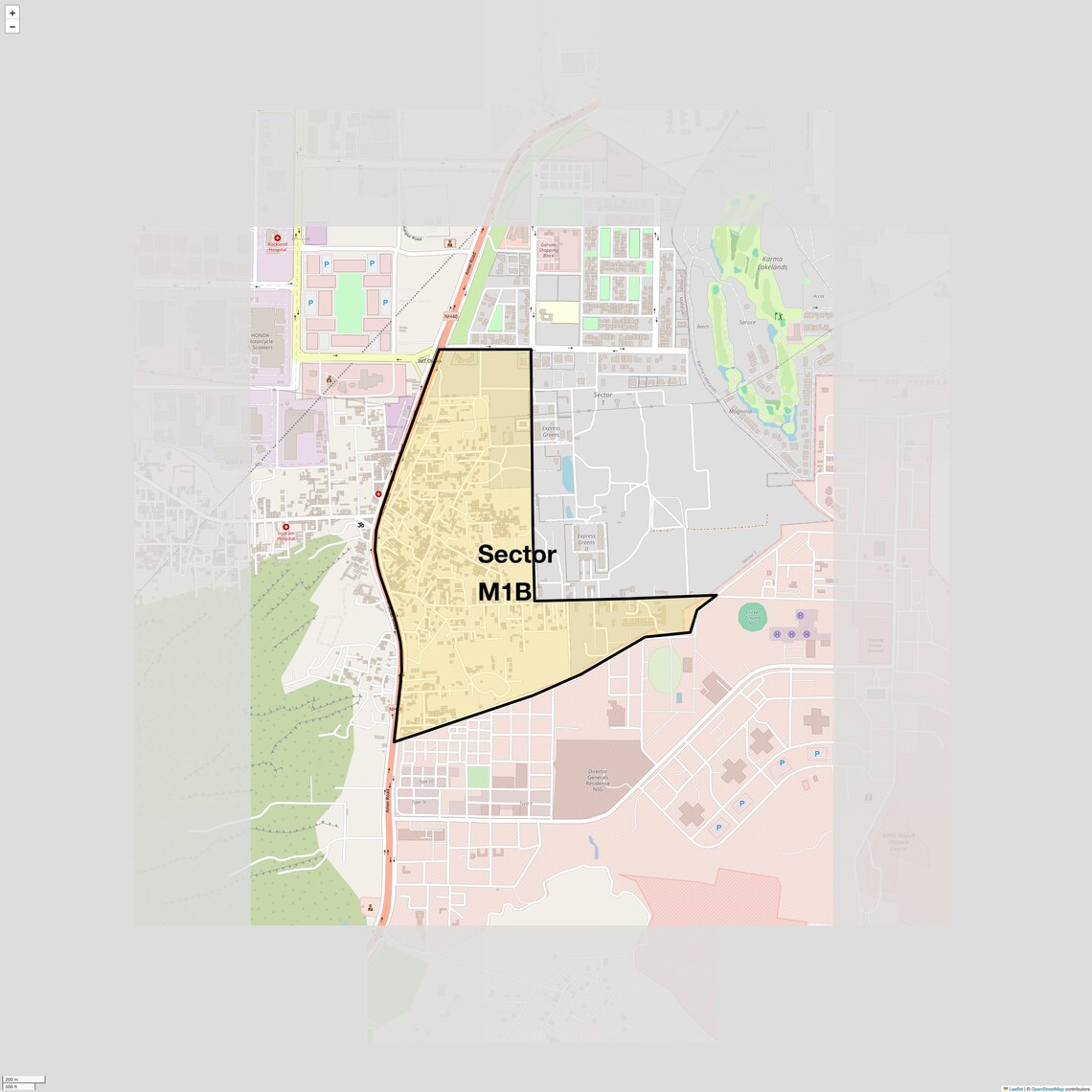 Location Map of Sector M1B, Gurgaon