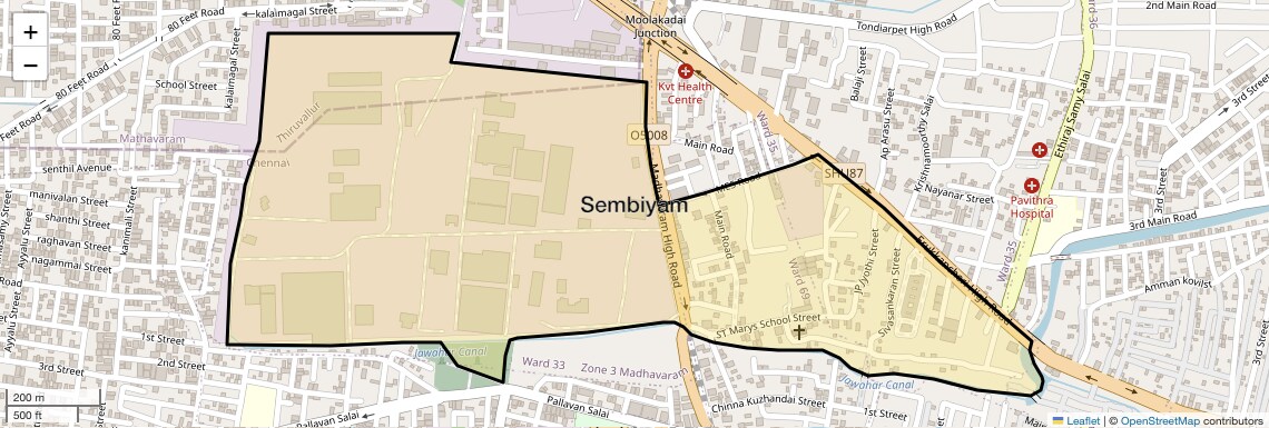 Location Map of Sembiyam, Chennai