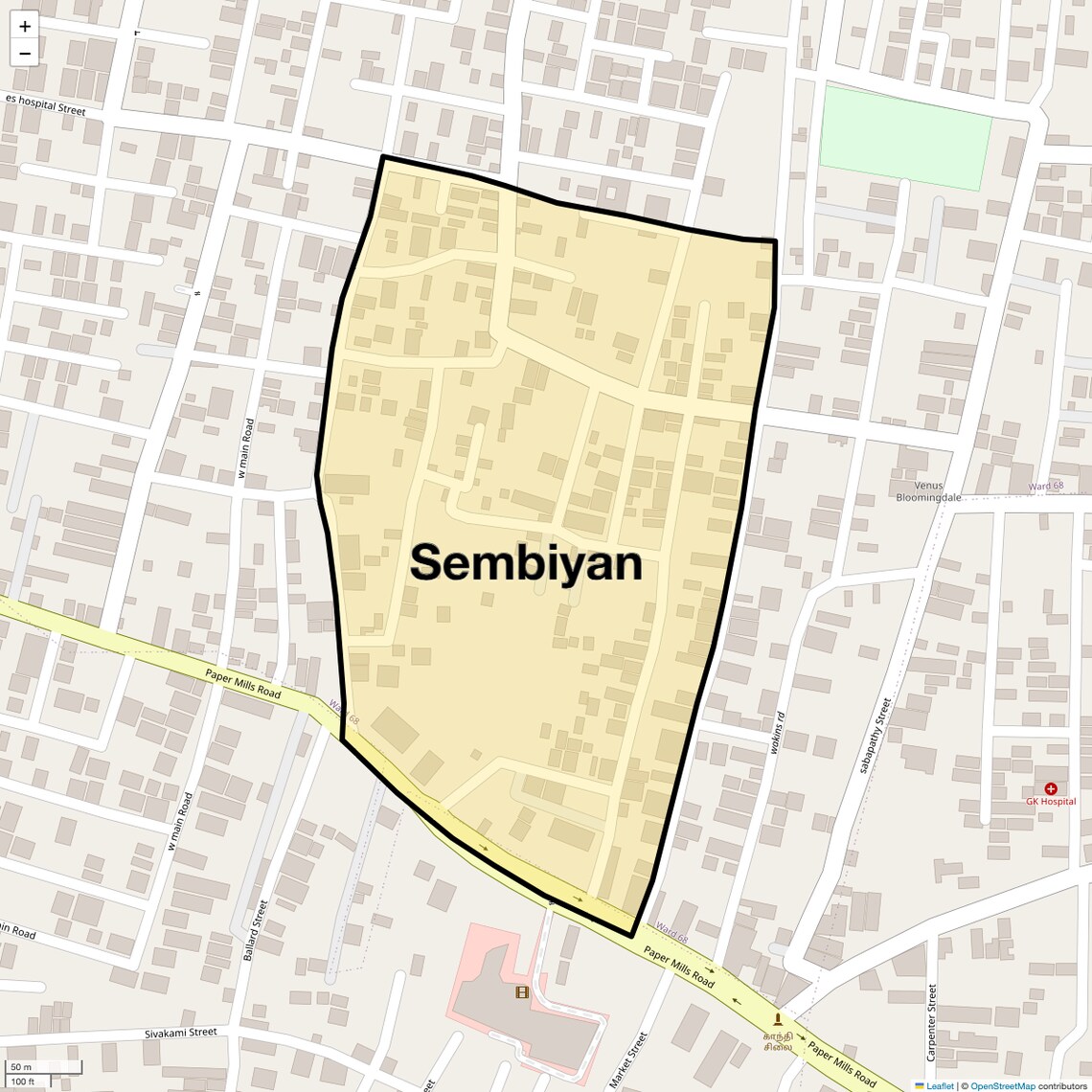 Location Map of Sembiyan, Chennai