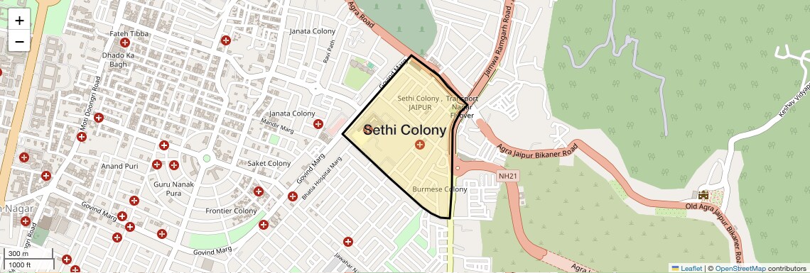 Location Map of Sethi Colony, Jaipur