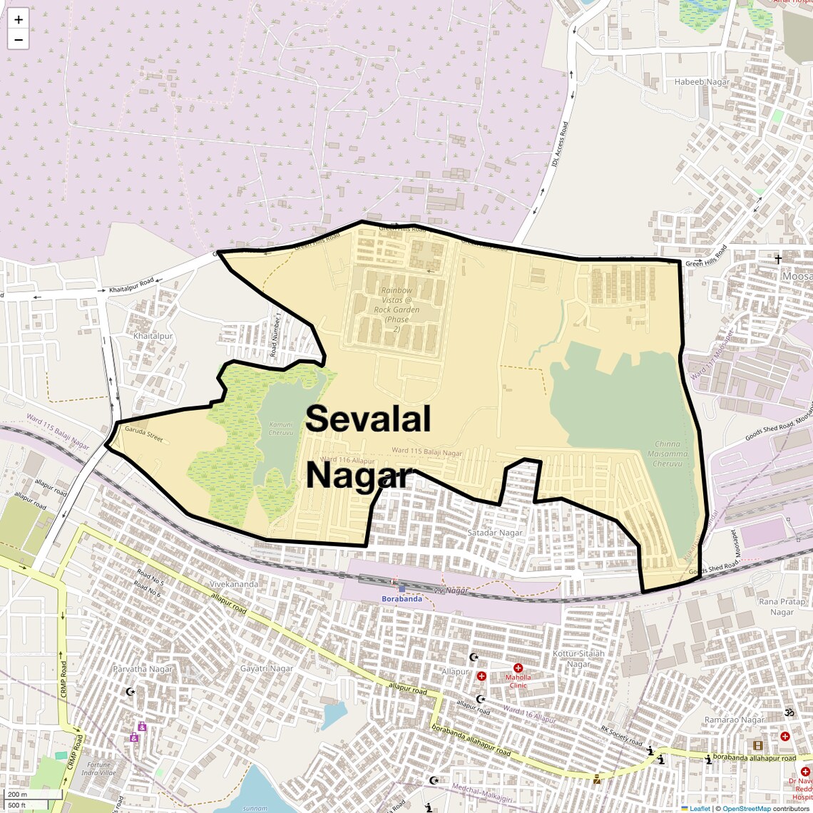 Location Map of Sevalal Nagar, Hyderabad
