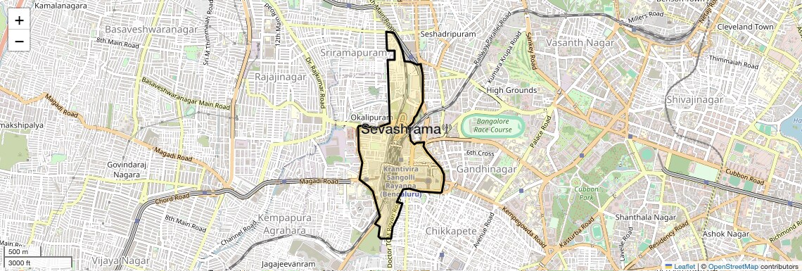 Location Map of Sevashrama, Bangalore