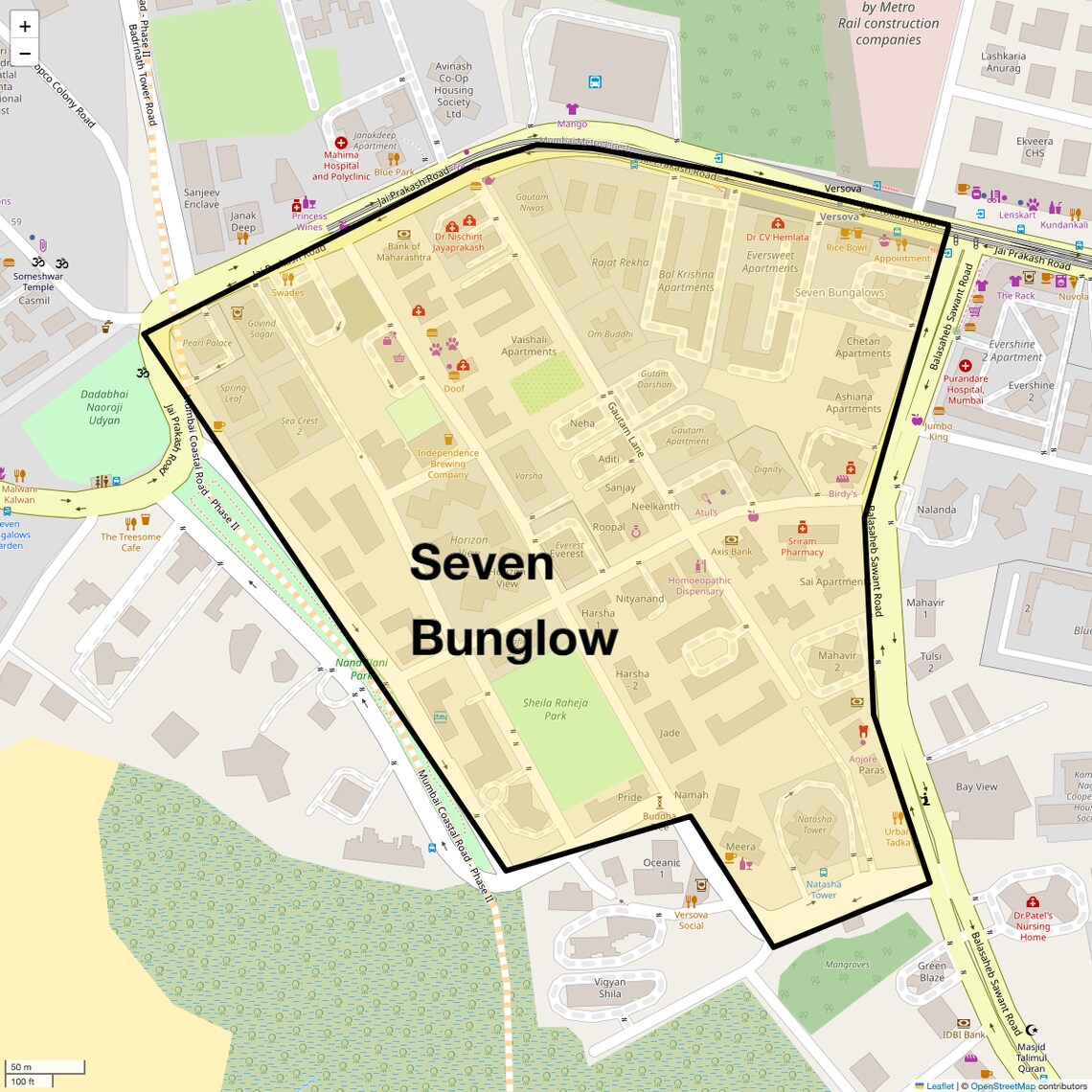 Location Map of Seven Bunglow, Mumbai