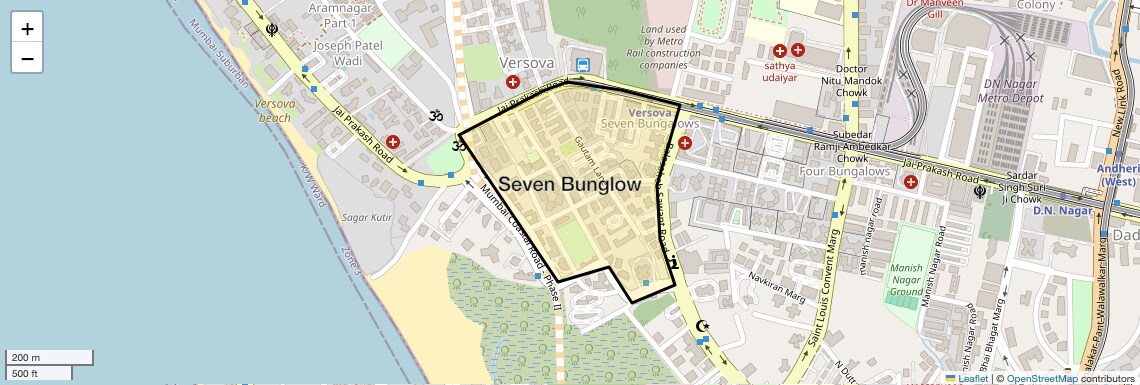 Location Map of Seven Bunglow, Mumbai