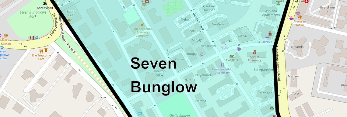 Location Map of Seven Bunglow, Mumbai