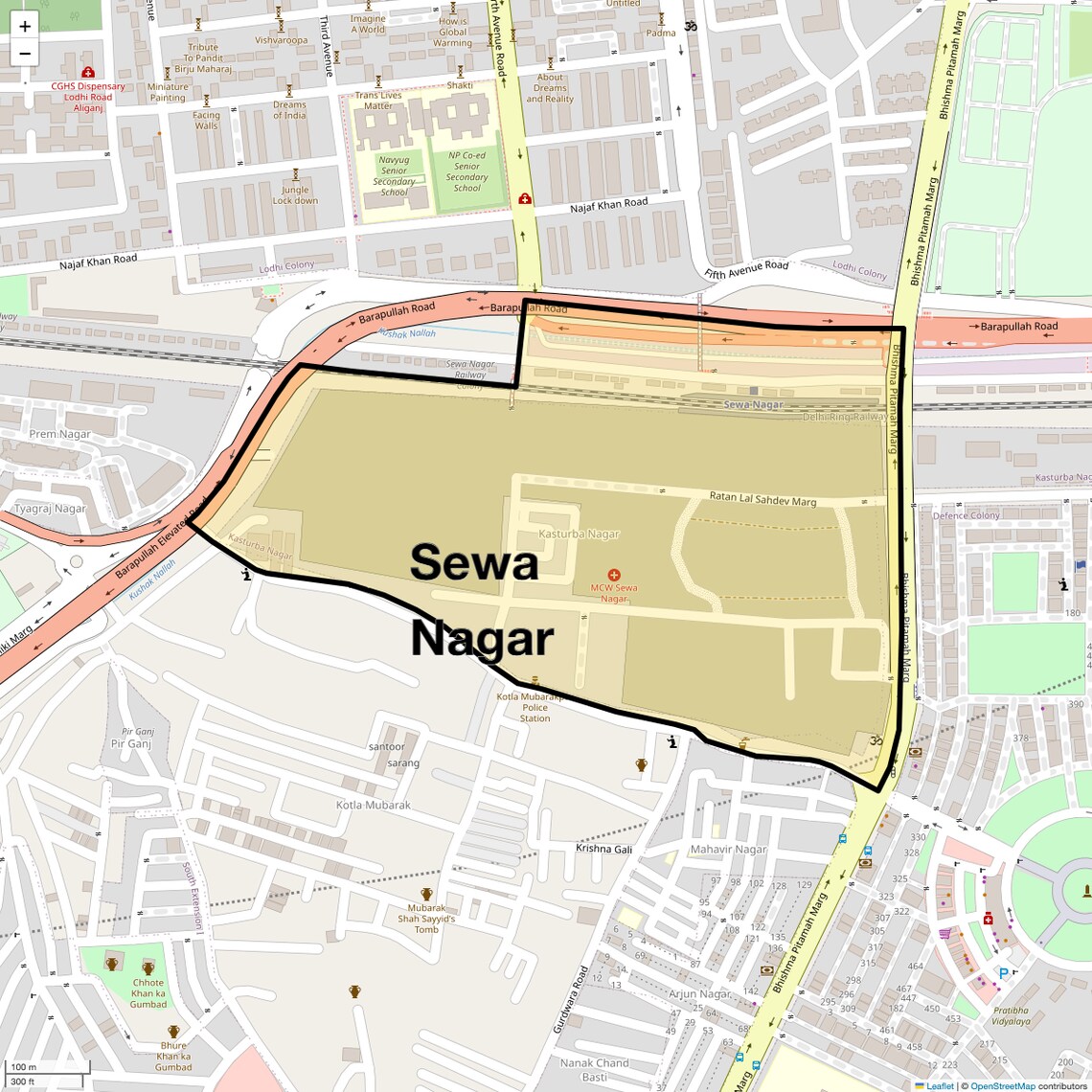 Location Map of Sewa Nagar, Delhi