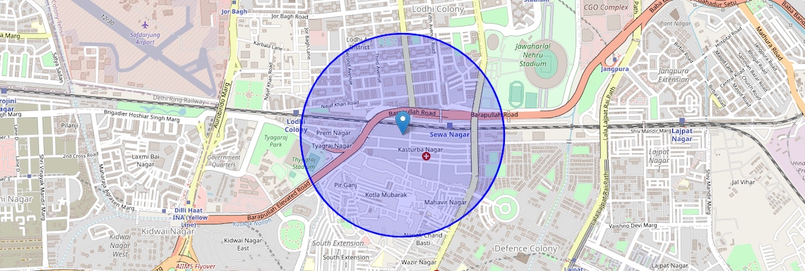 Location Map of Sewa Nagar, Delhi