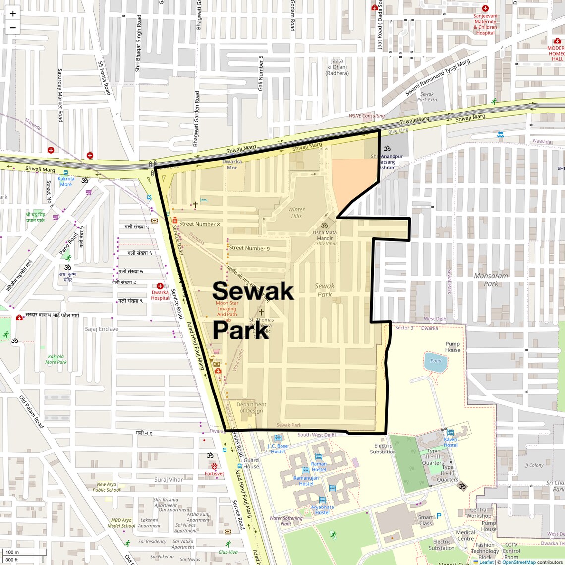 Location Map of Sewak Park, Delhi