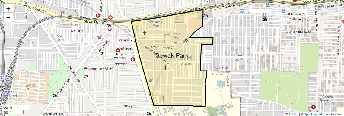 Location Map of Sewak Park, Delhi