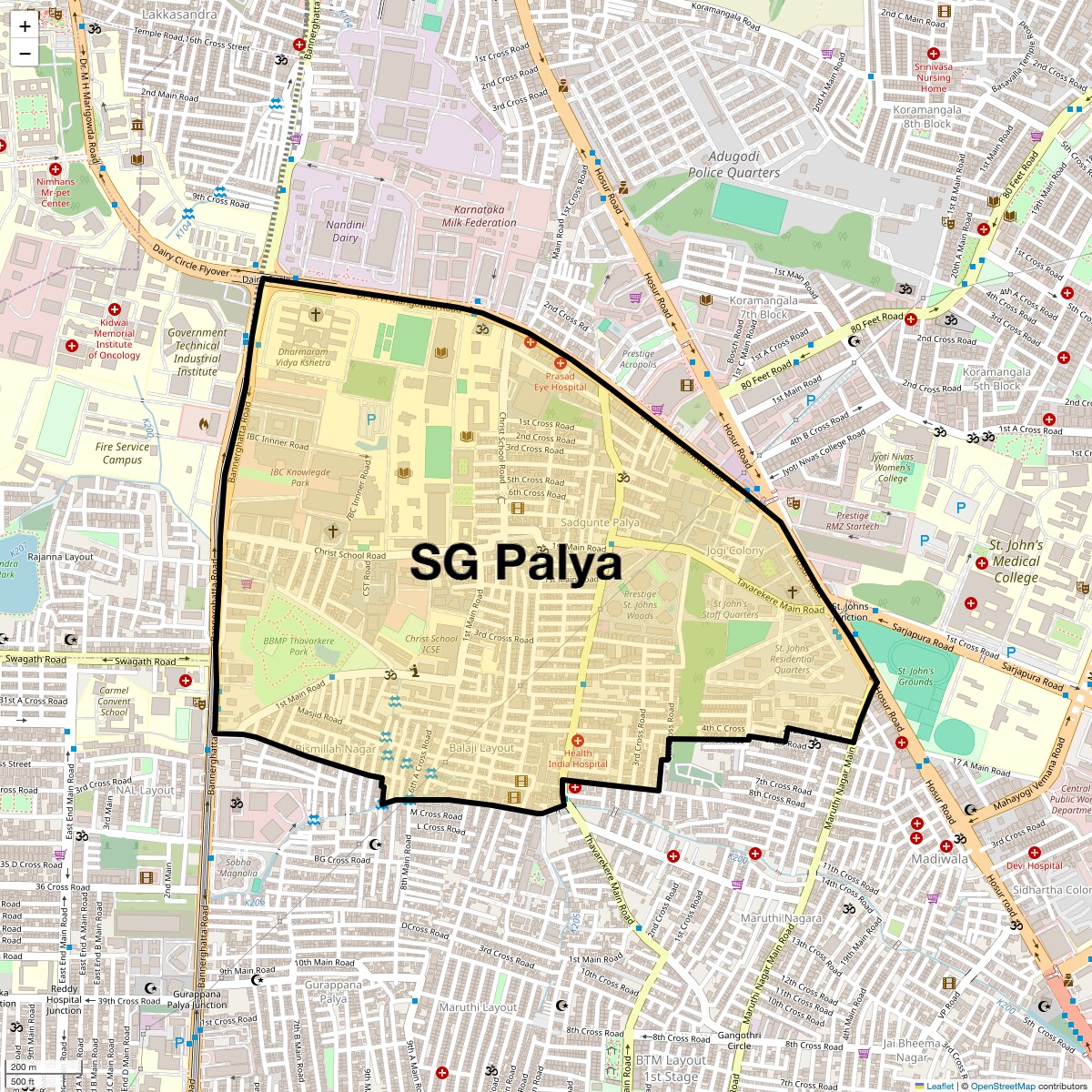 Location Map of SG Palya, Bangalore