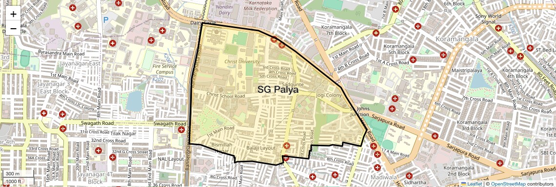 Location Map of SG Palya, Bangalore