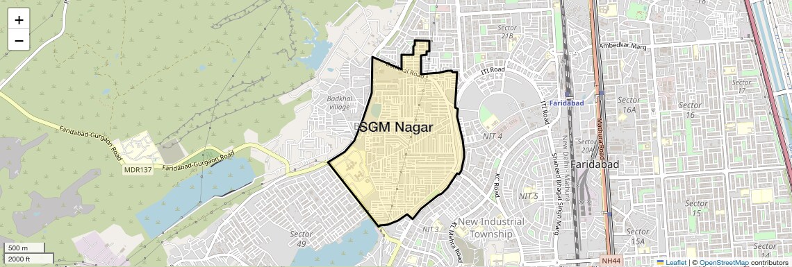Location Map of SGM Nagar, Faridabad