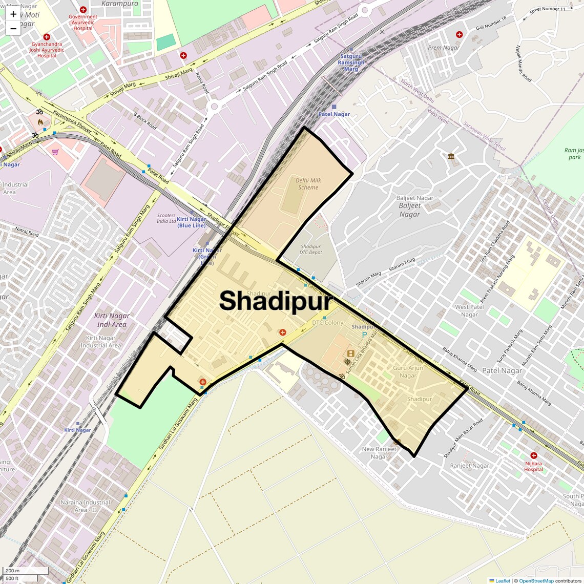 Location Map of Shadipur, Delhi