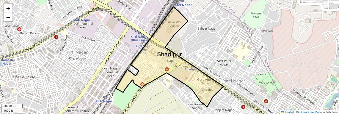 Location Map of Shadipur, Delhi