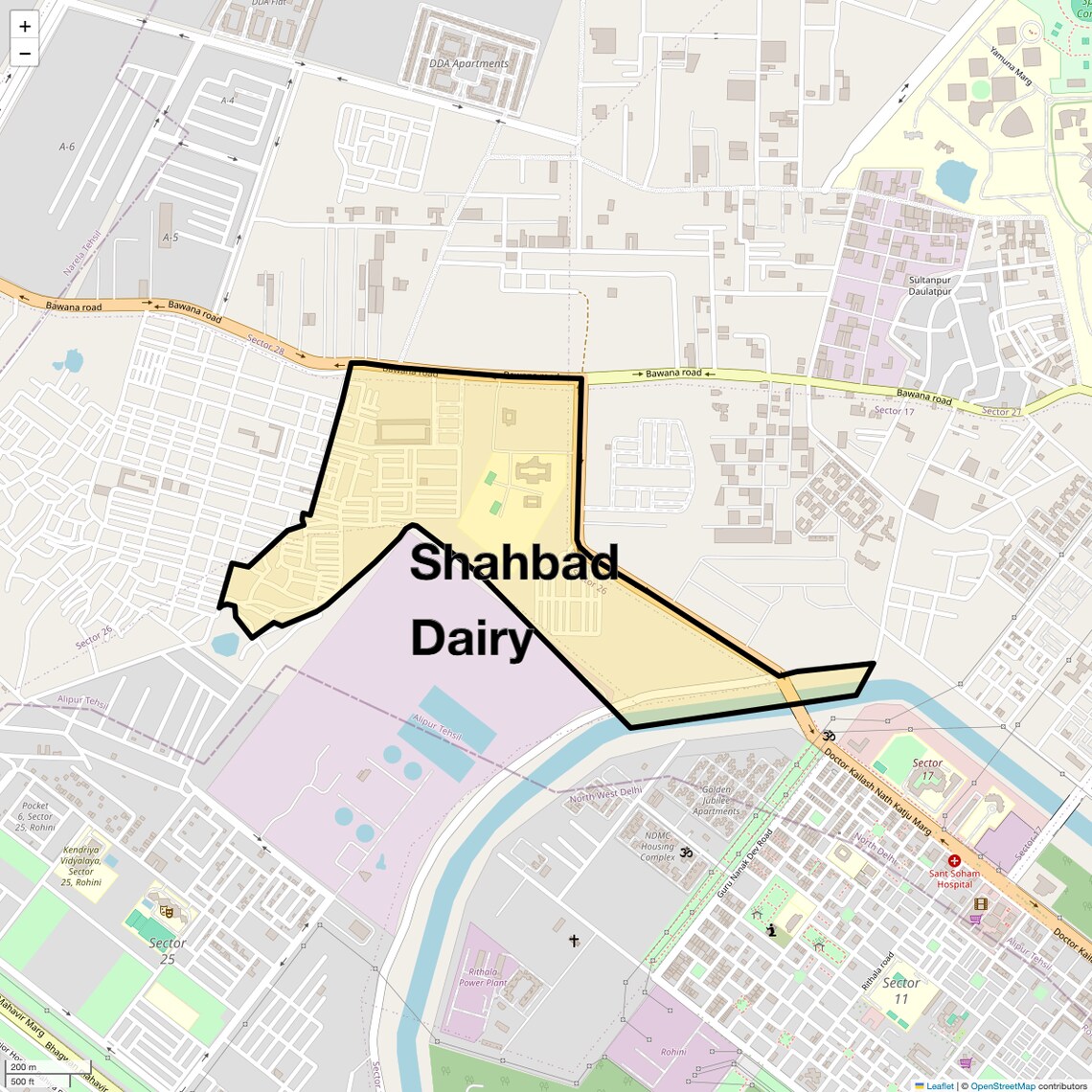 Location Map of Shahbad Dairy, Delhi
