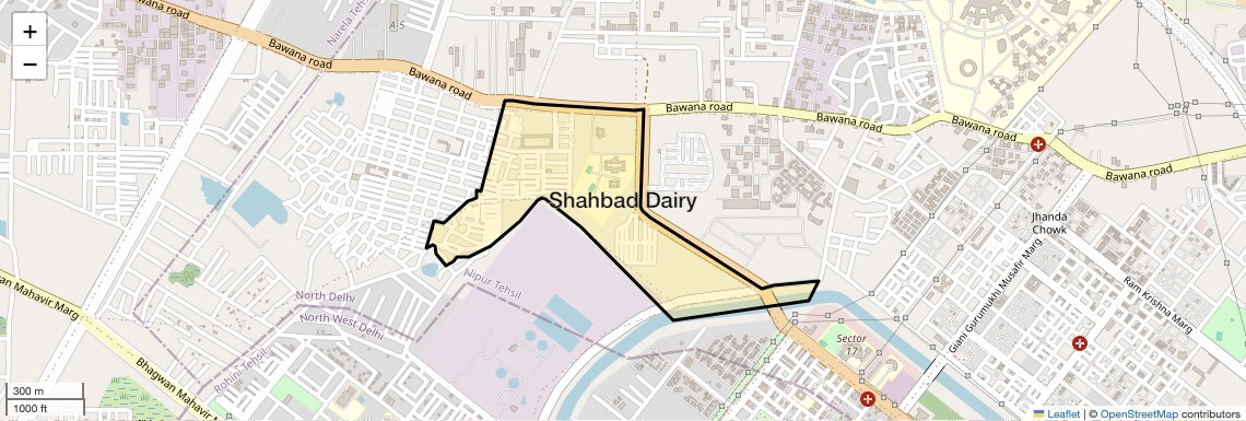 Location Map of Shahbad Dairy, Delhi