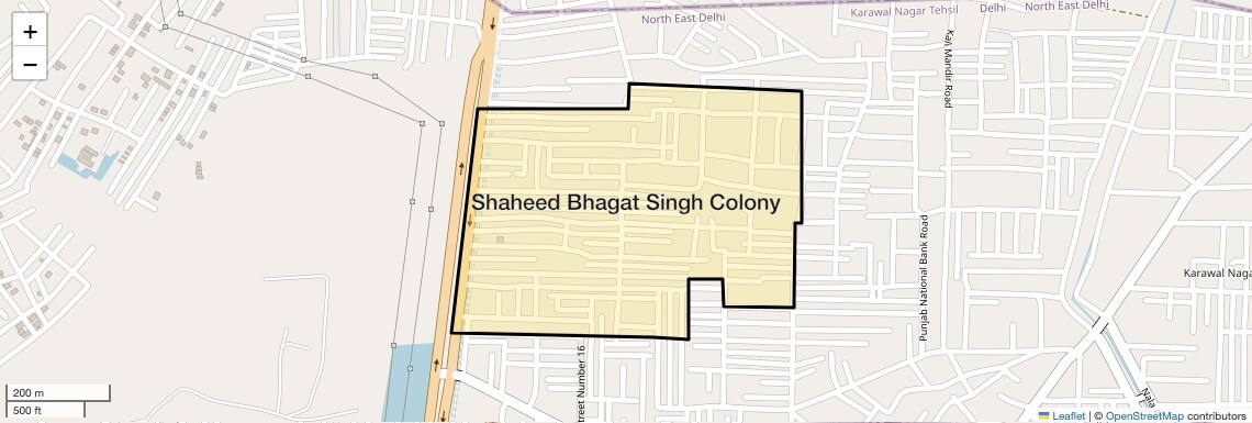 Location Map of Shaheed Bhagat Singh Colony, Delhi