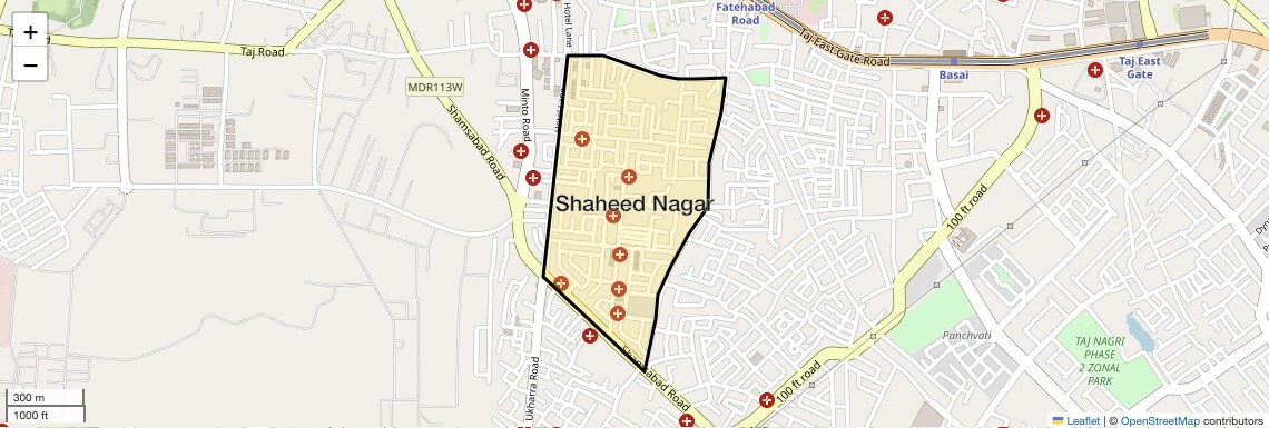 Location Map of Shaheed Nagar, Agra