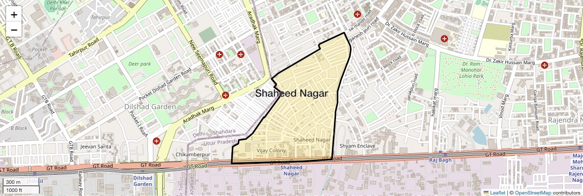 Location Map of Shaheed Nagar, Ghaziabad