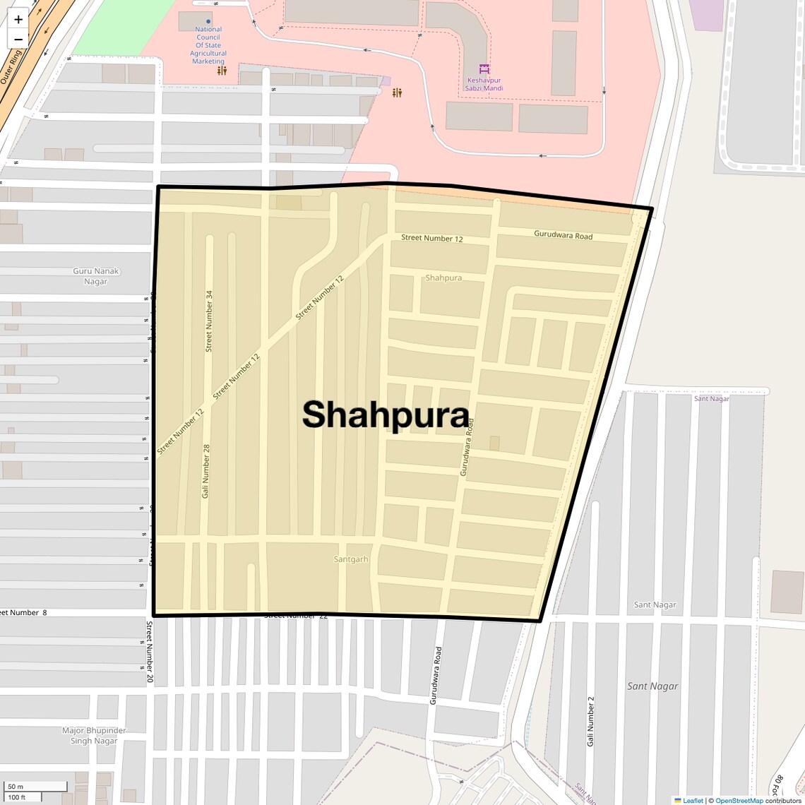 Location Map of Shahpura, Delhi
