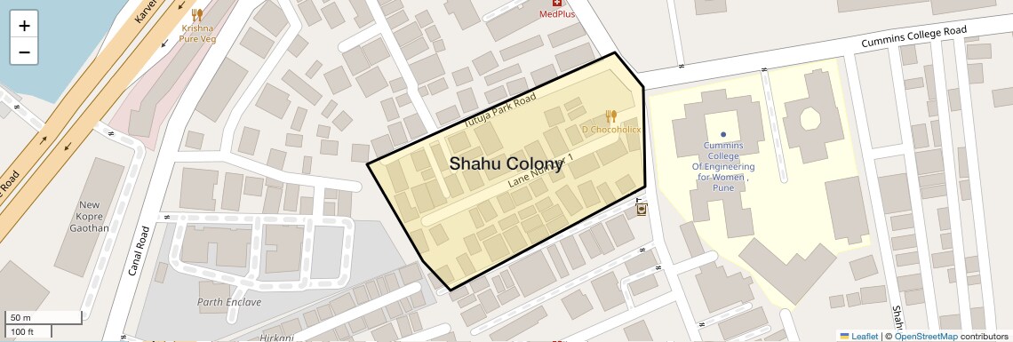 Location Map of Shahu Colony, Pune