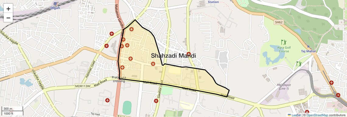 Location Map of Shahzadi Mandi, Agra