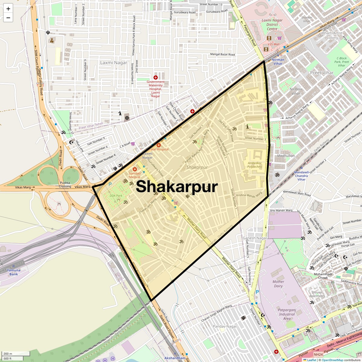 Location Map of Shakarpur, Delhi