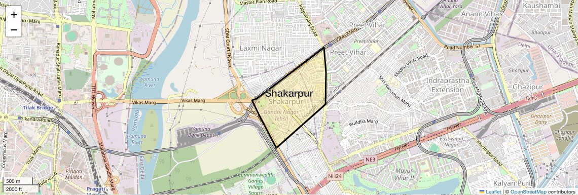 Location Map of Shakarpur, Delhi
