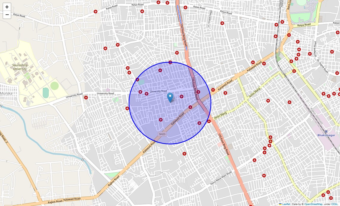 Location Map of Shakti Nagar, Rajkot