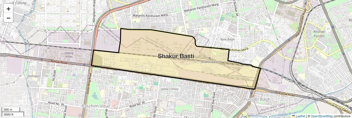 Location Map of Shakur Basti, Delhi
