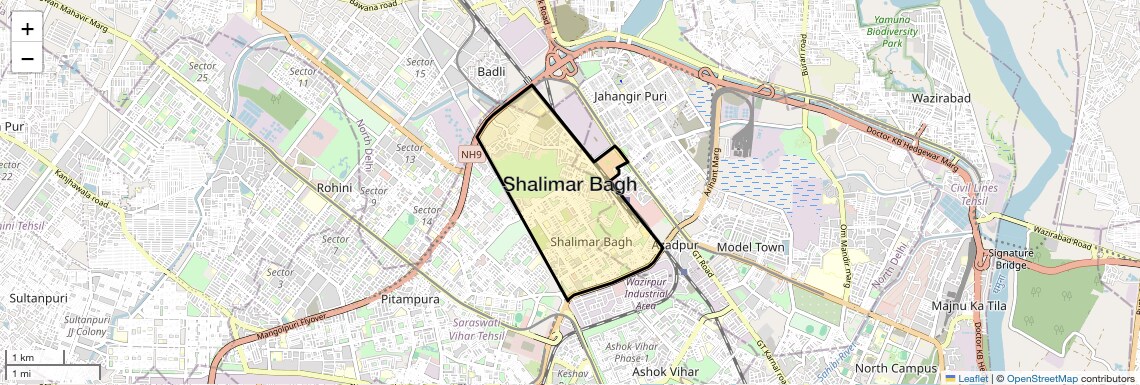 Location Map of Shalimar Bagh, Delhi